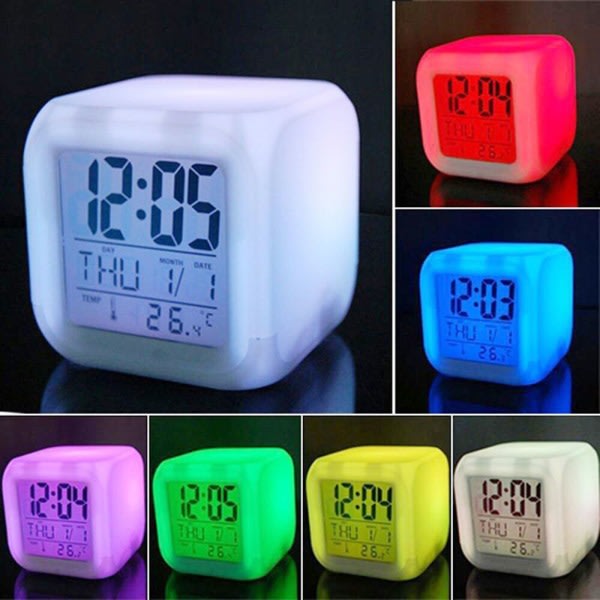 Lasten joululahja LED-vuodelamppu 7 väriä vaihtava digitaalinen herätyskellovalo