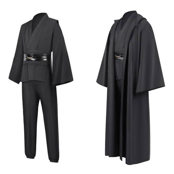 Mub - Obi Wan Kenobi Premium Kvalitet Cosplay Kostume sort Jedi kappe fra Star Wars til lyssværddueller Sort Sort Sort Black M