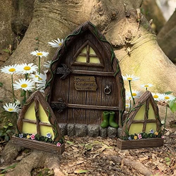 Miniatyr Fairy Gnome Hjem Vindu og Dør for Trær Dekorasjon