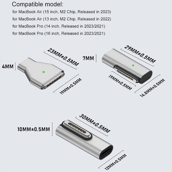 Typ-C Hona till Magsafe 3 Adapter USB-C Magnetisk Adapter Rak Straight Straight