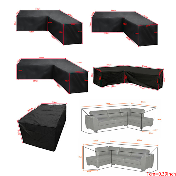 Utendørs Hage L-Formet Hjørnesofa Deksel Uteplassmøbler Vanntett Beskyttelse 0.9 300x300x98cm