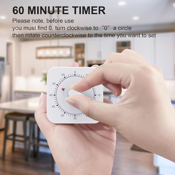 Køkken Timer, 60 Minutter/1 Times Nedtællingsalarm Påmindelse Æg Timer Hvid Firkantet Opdragelig Mekanisk Timer til Bagning Kogende Æg Koger Lærere
