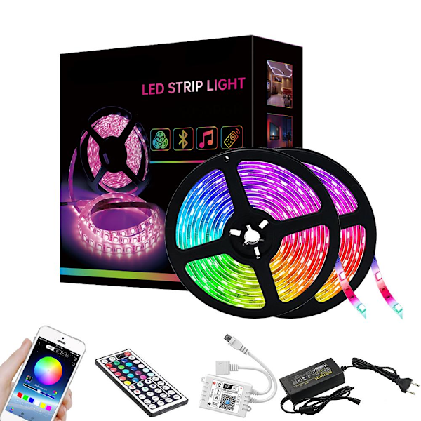 Fleksibel 10m RGB LED-strip / Lysslange / LED-Strip Bluetooth APP Multicolor multifärg