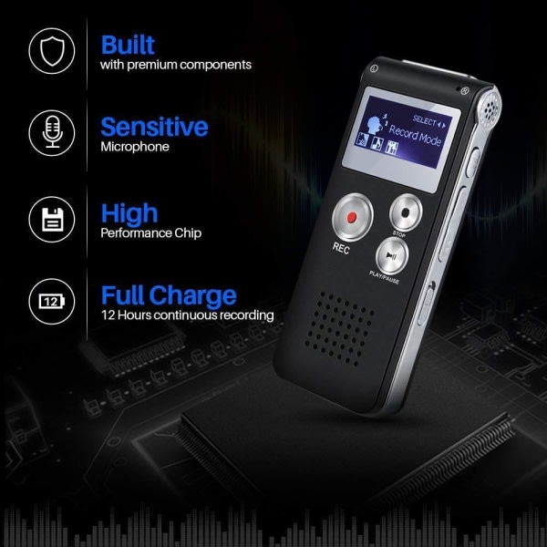 Mini röstinspelare Digital aktiverad ljudbandinspelningsenhet med dubbla känsliga mikrofoner 16GB