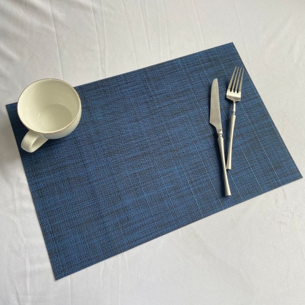 Dækkeserviet sæt med 6, vaskbart dækkeserviet Varmebestandigt skridsikkert vævet PVC vinyl dækkeserviet til køkken spisebord 30x45 cm (blå 2)