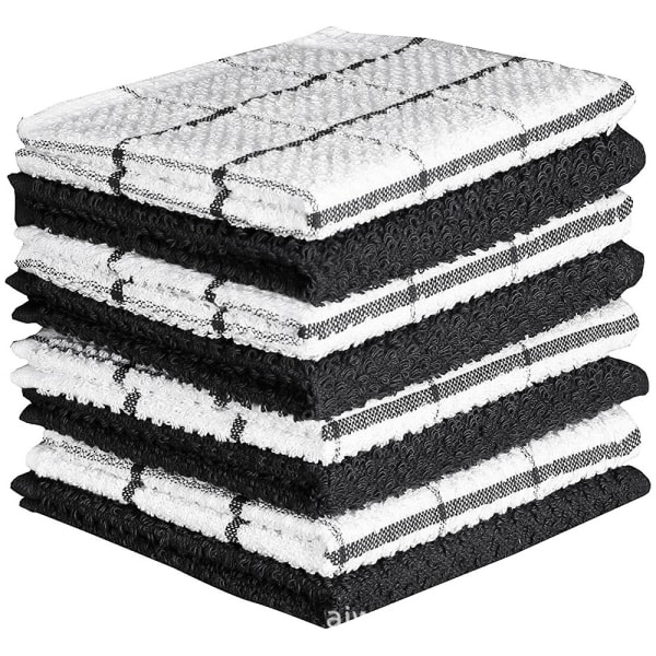 (30 x 30 cm) (svart og hvit) 8 kjøkkenhåndklær - 100% bomullssett