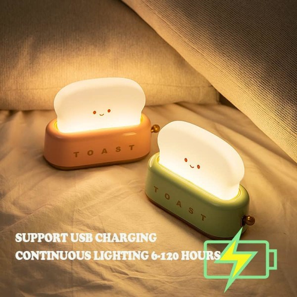 Søt brød LED nattlampa, USB oppladningsbar nattlampa for rostat brød, nattlampa for hemmet sovlampa ved sengebord Skrivbordsdekor for barn