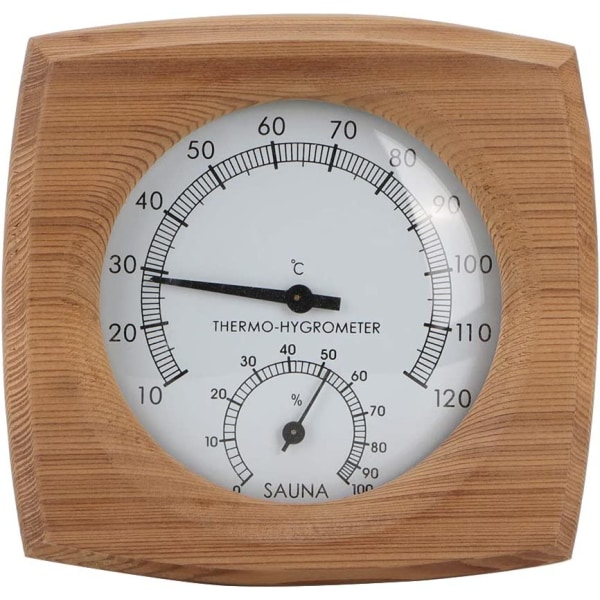 Termometer/hygrometer, inredning i trä 2-i-1 för bastu