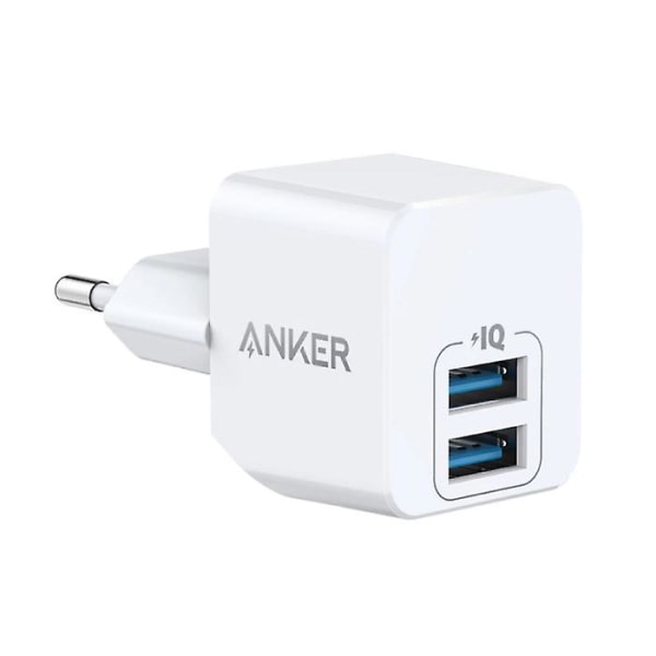 ANKER Powerport Mini 2-Port USB-plugglader - 12W/2.4A PowerIQ Vegglader AC Hjemmelader Adapter Vegglader Hvit