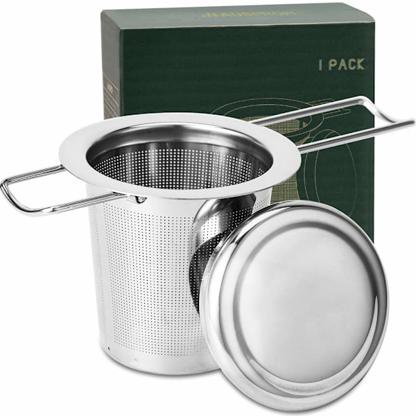 Teinfuser, 304 Rustfrit Stål Te Si med Låg og Foldbart Håndtag, Tefilter til Tekander Kopper Krus til Brygning af Løs Te, 1 Pakke-FF-