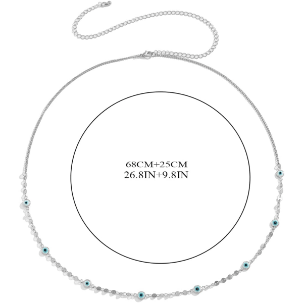 Boho Sequin Beads Magkedja Silver Evil Eye Midjekedja Summer Beach Body Chain Smycken för kvinnor och flickor