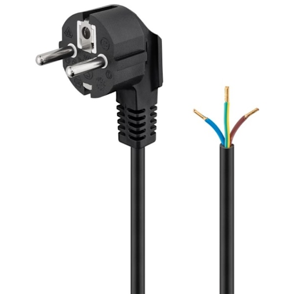 Goobay Schuko-kabel vinklet til montering, 5 m, sort stik med jordforbindelse (type F, CEE 7/7) > løse kabelender 455