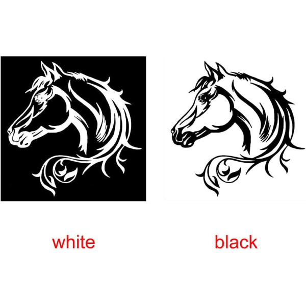 2 stk-19,5 cm sort, hvidt hestehoved reflekterende bilklistermærke med L