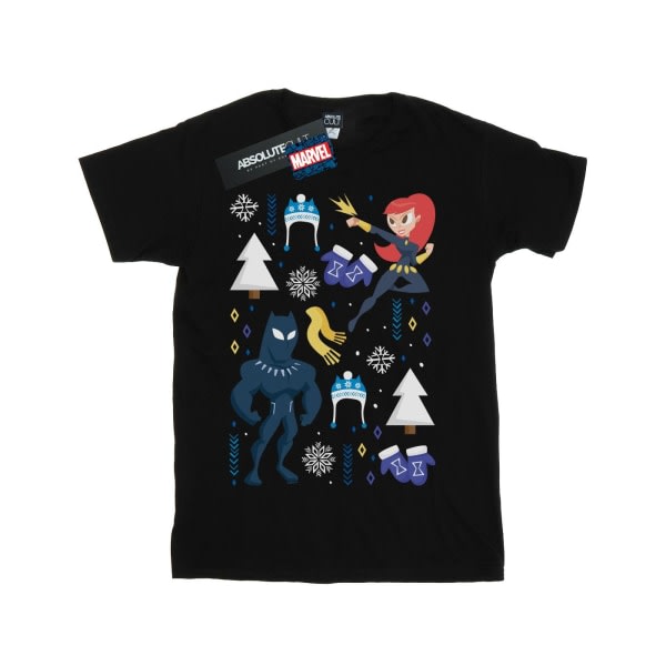 Marvel Boys Black Panther ja Black Widow Christmas Day T-paita musta 3-4 vuotta