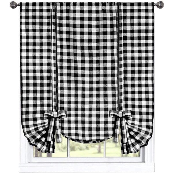 Plaid Gingham Custom Fit Farmhouse Window Curtain Tie Up Shades