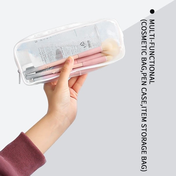 Pennfodral med genomskinlig PVC-kasse, slitstark og tyk pennpåse sminkpåse, brugt til opbevaring af pennor, kosmetika eller daglige småsaker (vit)