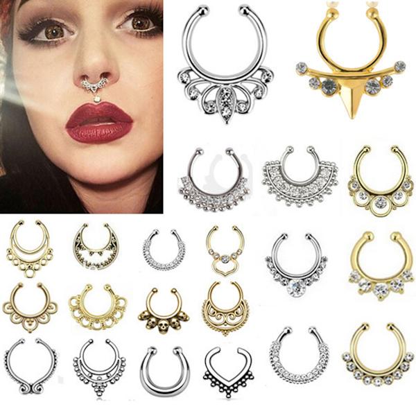 Berlocker Fake Septum Clicker Krystal Næsering Silver