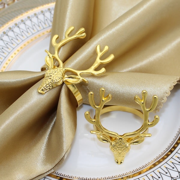 Jule servietringe - Moose guld servietholder Sæt med 12 f