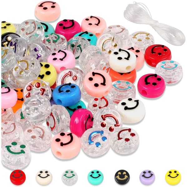 Smile Beads -100 STK Smile Beads, Transparent Elastic Line Akryl Smile Beads, Smile Beads Smile Production