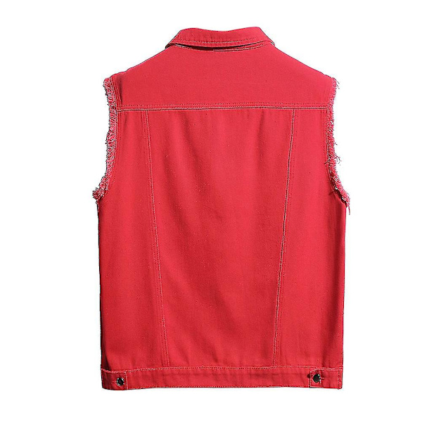 Herr Casual Ripped jeansväst Klassisk Trucker Button Down Ärmlös Jean väst -HG Red Red XL
