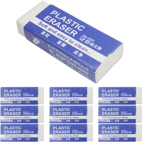 Hvide bløde plastik viskelædere, 5,2 cm PVC plast viskelæder 2B Blyant viskelæder Elev tegneværktøj 10 stk i en pakke