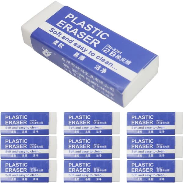 Hvite viskelær av myk plast, 5,2 cm PVC plast viskelær 2B Blyant viskelær Student tegneverktøy 10 stk i en pakke