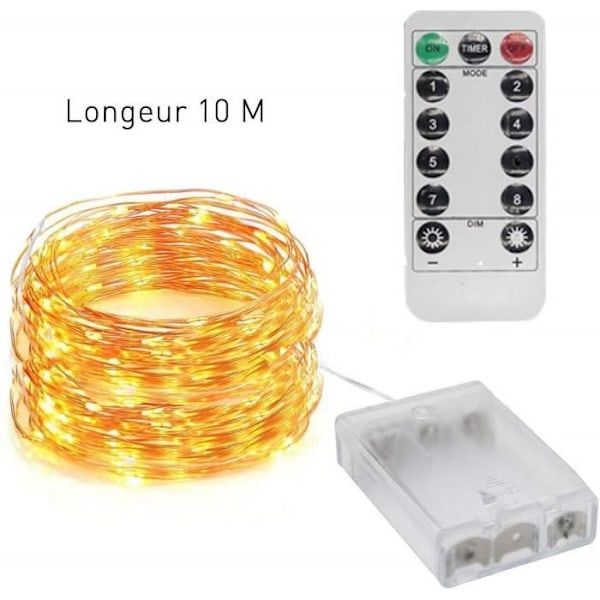 Batteridrevne Fairy Lights med fjernkontroll - 10M 100 Micro LED - Varmhvite - Vanntett IP 65 - Dekorativ girlander for jul, hjem