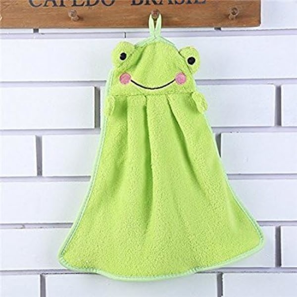 Härlig barnkammare handduk mjuk plysch tyg tecknad djur hängande handduk badhandduk 2 delar (grön groda och gul anka)