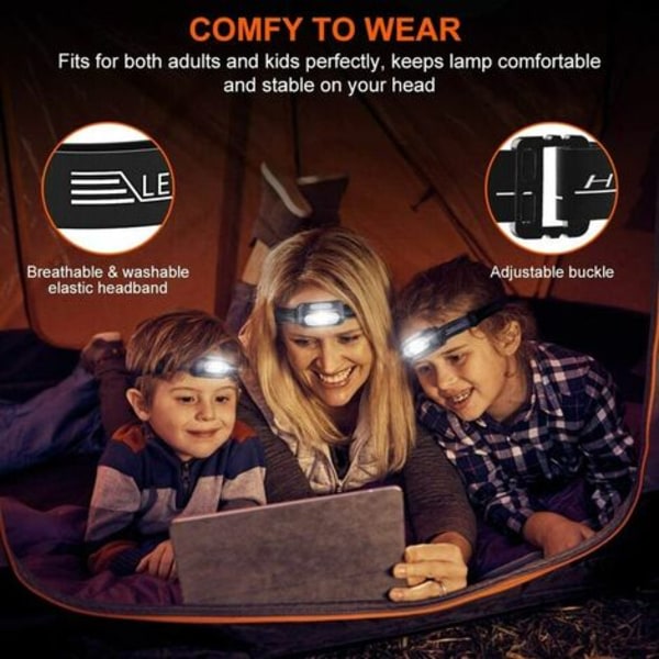 Opladningsbar LED-strålkastare, vandtät kraftfull huvudlampa med belysning, justerbara barnstrålkastare for fiske, camping, vandring, cykling