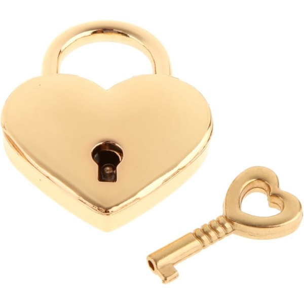 Liten hjerteformet hengelås i metall med nøkkel for smykker