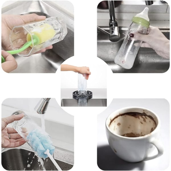 Flaskevask til køkkenhane, tilbehør til rengøringsmiddel til glasvask, Hurtigskylning af kop, Automatisk skylleenhed (sort)