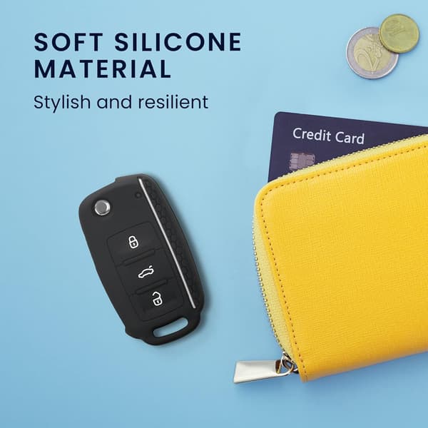 Car Key Cover Compatible with VW Skoda Seat 3-Buttons - Soft Silicone Shell-FF-