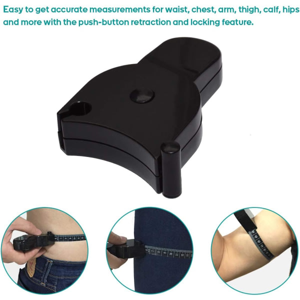 Kroppsmåttband for kroppsmätning af kroppfett Mätværktøj for viktminskning 60 tum 150 cm (svart)