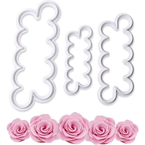 Gum Paste Blommor Tårtskärare - 3 st Ätbara rosenblad Plast Cookie Cutters Fondantforme og udskærere