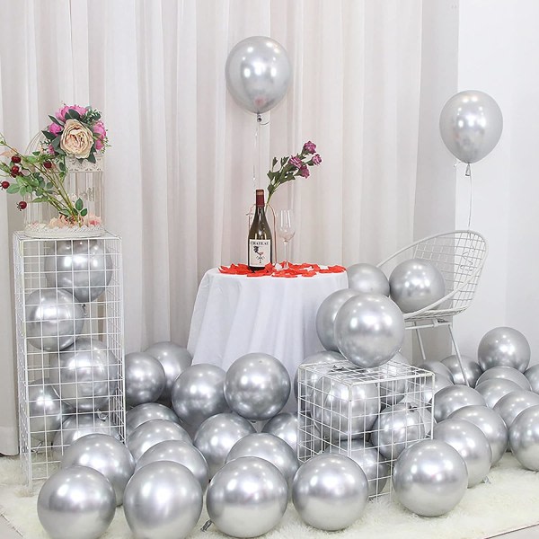 Silverballonger Metalliska ballonger 100 st 10 tums silverlatexballonger för födelsedagförlovning Bröllopsdusch Festival Festdekorationer