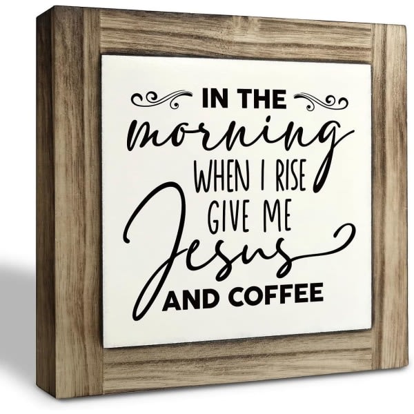 "gi meg jesus og kaffe" treplakettskilt - hjemmeinnredning for kjøkken, kaffestasjon (5,9x5,9in)