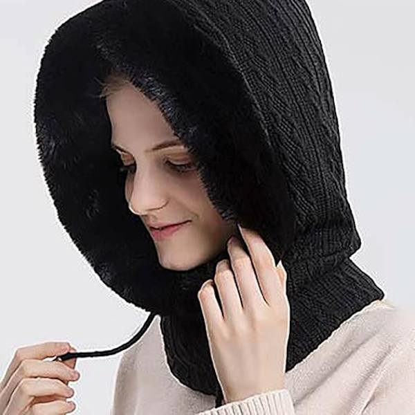 Sort 2-i-1 Beanie Vinter Varmt Hat Halsklæde Beanie Vinter Balaclava