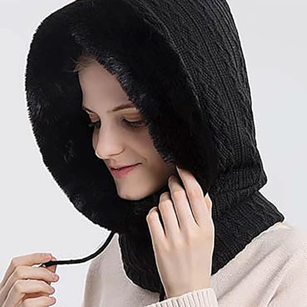 Svart 2-i-1 Beanie Vinter Varm Hatt Halsduk Beanie Vinter Balaclava