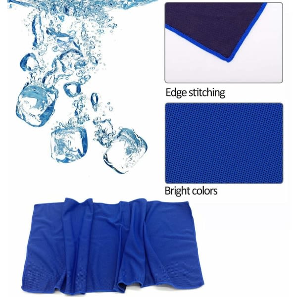 Jäähdytyspyyhe, 100 x 30 cm jääpyyhe kaulalle, pehmeä hengittävä viileä pyyhe, nopeasti kuivuva Fitness välitöntä helpotusta varten, Stay Cool Blue