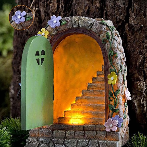Miniature Fairy Gnome House Gate med solcelledrevne LED-lys