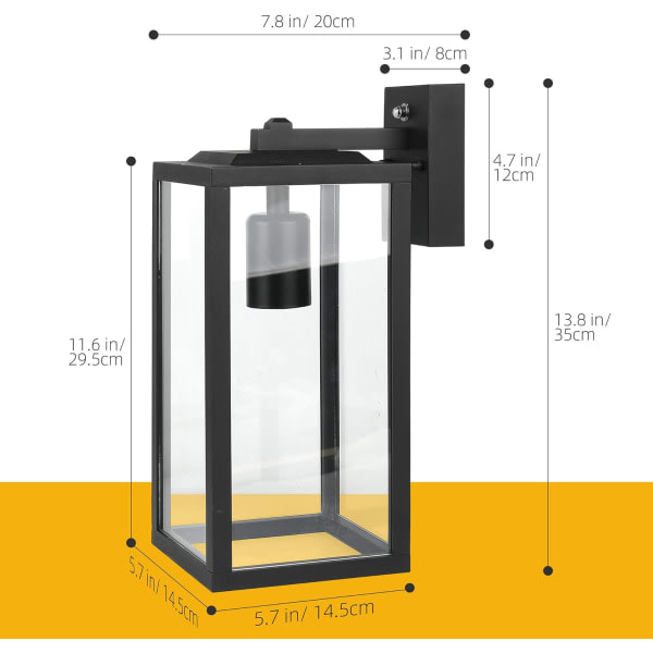 Dusk to Dawn utomhusvägglampa, utomhusvägglampa med omgivande ljussensor Rostbeständig vägglampa med klarglasskärm, mattsvart