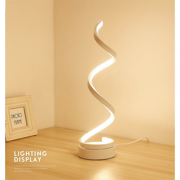 Spiral LED-sänglampa 17W Varmvit ögonskydd Ljusstyrka, LED-bordslampa/dekorativ belysning för vardagsrummet i sovrummet (Vit)