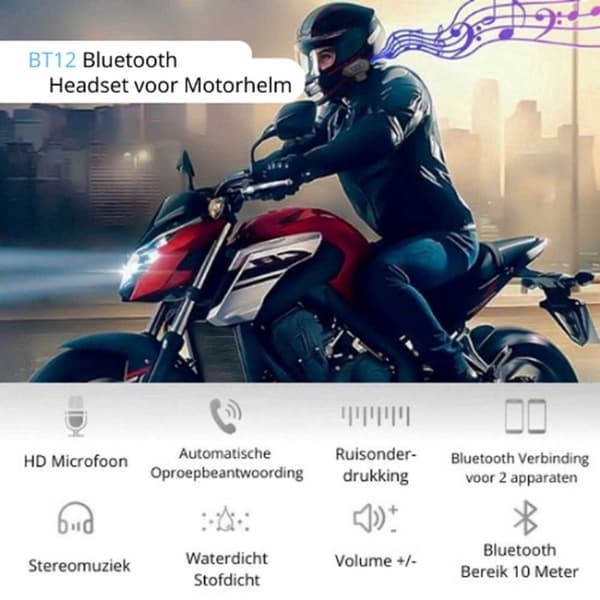 Motorcykelhjelm Bluetooth Headset med Mikrofon Vandtæt Universal