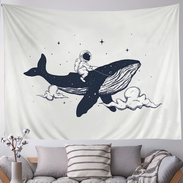 Black Whale Trippy Tapestry, Vägghängande Söt Astronaut Aesthet