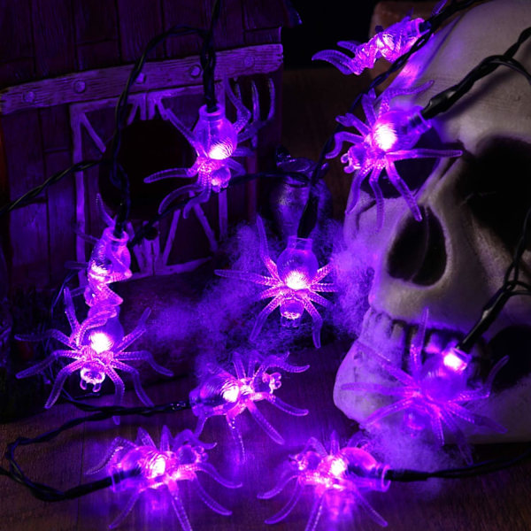 Halloween Fairy Lights, 2m 30 LED Lila Spider String Lights Bat