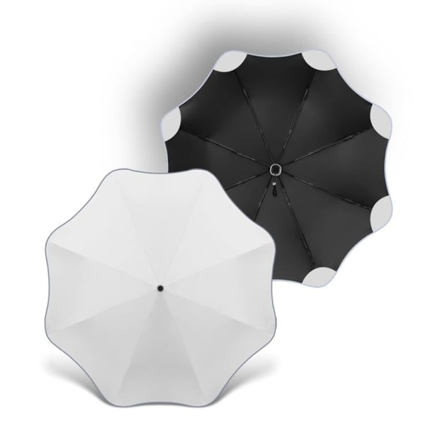 Rundt hjørne paraply med reflekterende stripe 8 ribber (hvit)