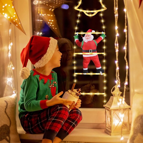 LED-julelys med klatrende julemand, 8 lystilstande til indendørs, udendørs, have (160 cm/5,25 fod, varm hvid)