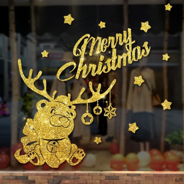 Christmas Gold Bear väggdekor butik glasdörr fönsterdekoration