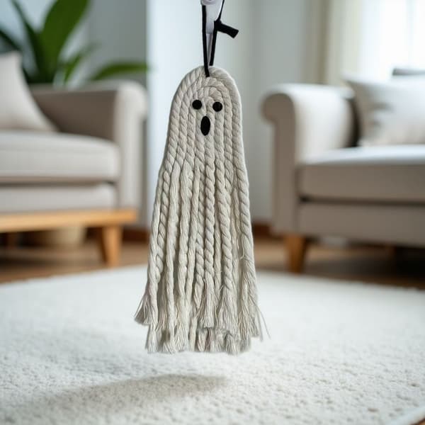 Håndvevd Spøkelse Bomullstau Hengende Dekor – Halloweenfest Boho Makramepynt Ghost Wave