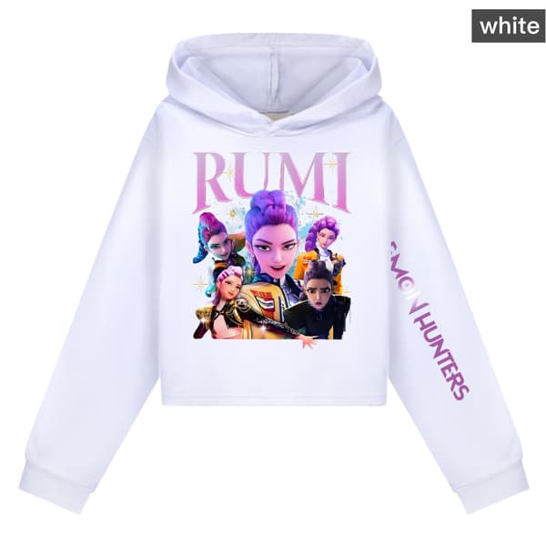 KPOP Demon Hunter Piger Cropped Sweatshirt & Shorts Sæt Helt Grå Sæt helt grå x-FF- Set all gray x 140cm